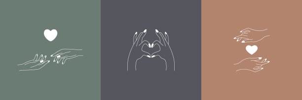 抽象线性女性标志设计。时尚美容产品的波西米亚小手心形符号。矢量图图片下载