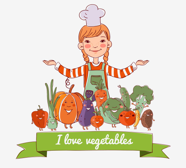 小女孩用新鲜蔬菜做饭图片下载