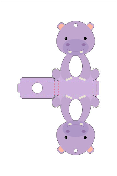 可爱的复活节彩蛋持有人河马模板。零售纸盒复活节彩蛋。可打印的配色方案。激光切割矢量模板。隔离包装设计插图。图片下载