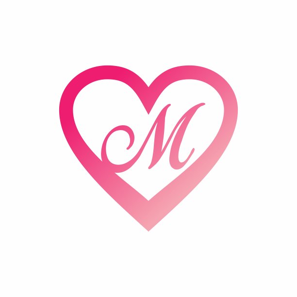 M字母以粉色的爱标志设计图片下载