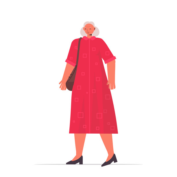 大妈穿着休闲时尚的高级女性卡通人物站姿图片下载