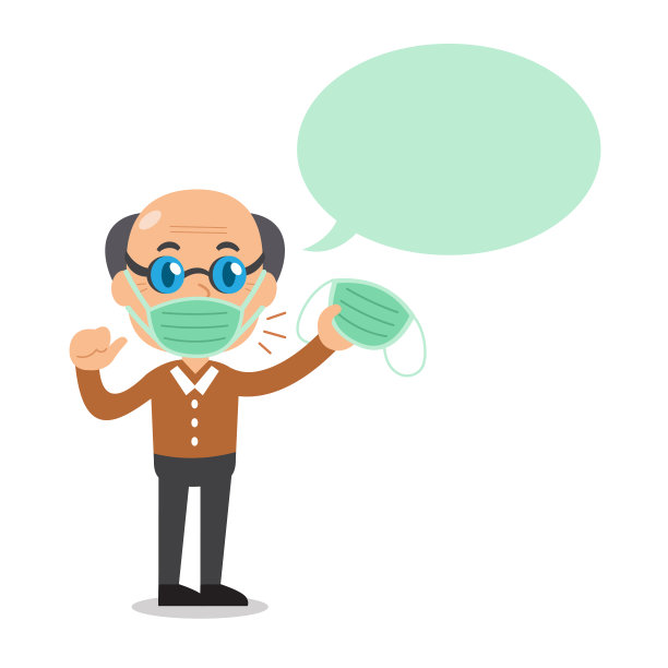 2019冠状病毒病防护理念:戴防护口罩和讲话气泡的老人图片下载