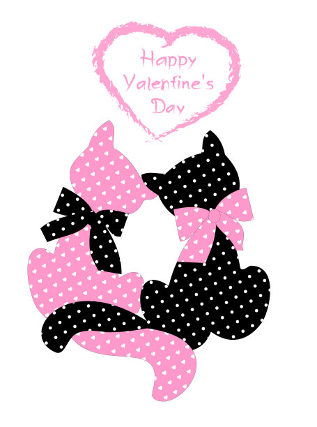 恋爱中的搞笑猫。情人节卡片。手写“情人节快乐”。矢量图图片下载