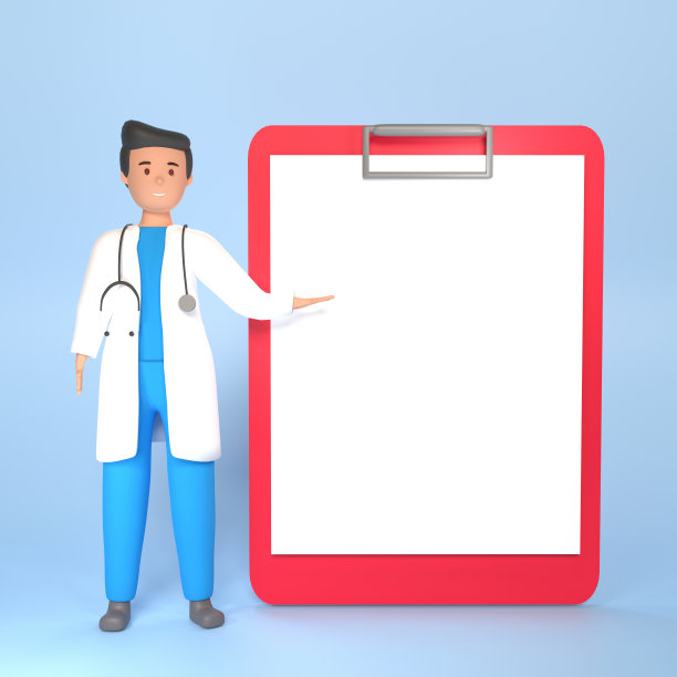 医生的3d插图。医生3 d演示。3d渲染医生插图指向处方纸。3d医疗概念与医师和纸张拷贝空间图片下载