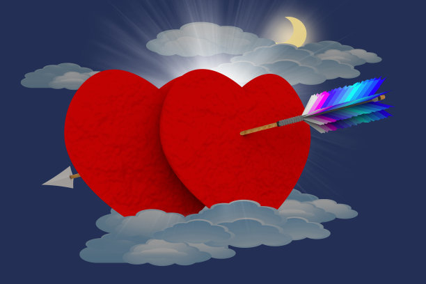 爱。情人节。心脏被箭刺穿了。——3 d演示图片下载