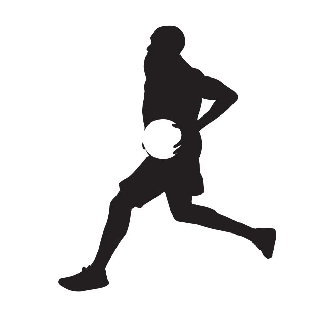 篮球运动员带着球跑，矢量剪影图片下载