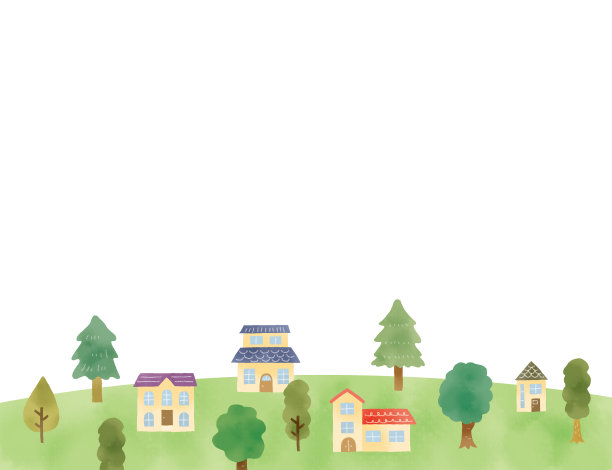 休闲触摸山与房子和树木插图图片下载