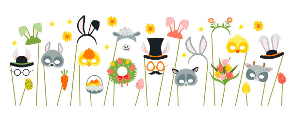 可爱的复活节照片亭道具派对集图片下载