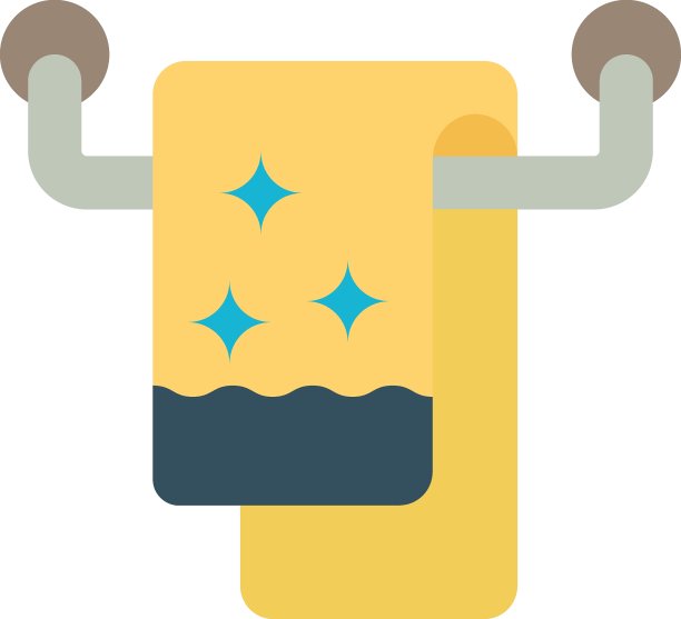 闪亮的浴室内部矢量颜色图标设计，洗衣和干洗符号上的白色背景，挂毛巾概念，图片下载