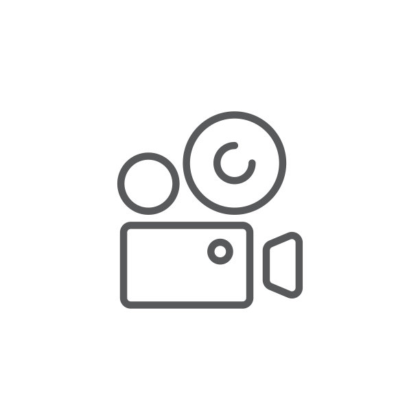 电影摄影机图标，彩色、线条、轮廓矢量标志，线性风格象形图，在白色背景上隔离。符号、logo插图图片下载