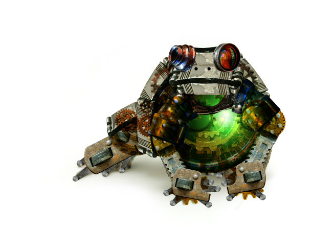机械青蛙蟾蜍拼贴3D插图图片下载