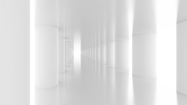 未来空旷的白色走廊有柱子和明亮的灯光图片下载