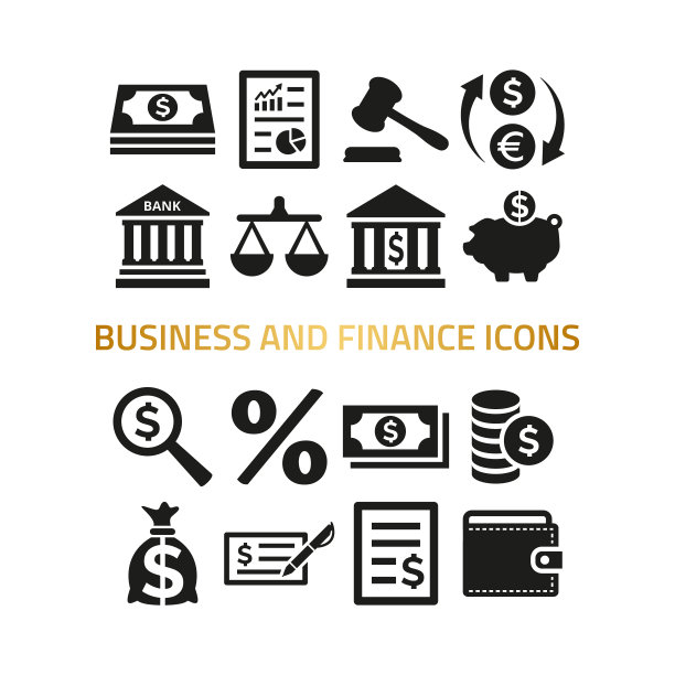 商业和金融图标设置在白色背景。图片下载
