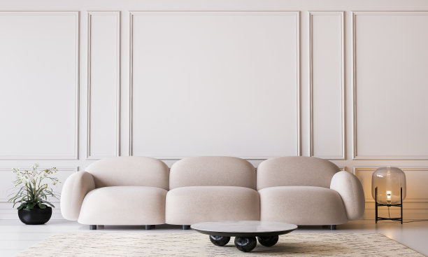 现代设计的白色客厅，在空旷明亮的背景上最小的清晰空间图片下载