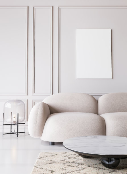 现代设计的白色客厅，在空旷明亮的背景上最小的清晰空间图片下载