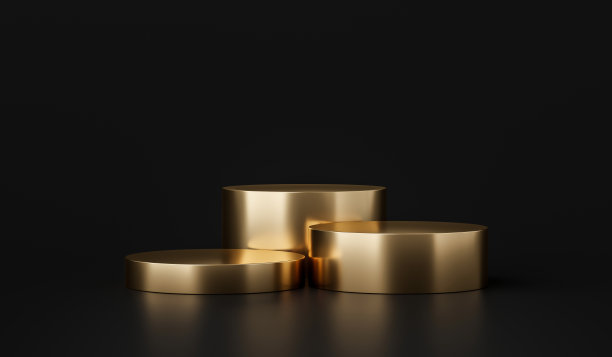 黄金产品背景站或讲台基座上的广告展示与空白背景。3 d渲染。图片下载
