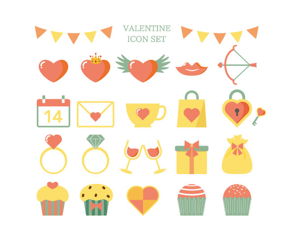 瓦伦丁的矢量插图。的心。图标设置。图片下载