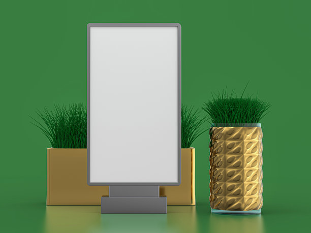 数字媒体空白白屏幕模型上的绿色背景。三维演示图片下载