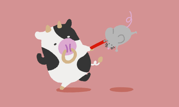 牛插图从老鼠手中接过指挥棒图片下载