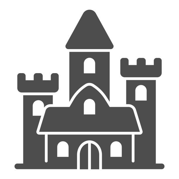 中世纪城堡固体图标，童话概念，白色背景上的宫殿标志，哥特式大厦图标在字形风格的移动概念和网页设计。矢量图形。图片下载