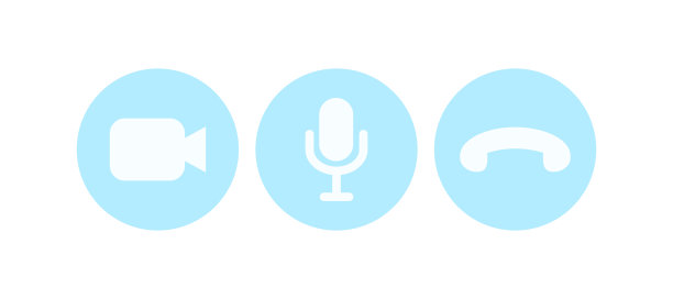 电话会议的虚拟挂件图标。视频，声音和呼叫图标隔离在白色背景。矢量图图片下载