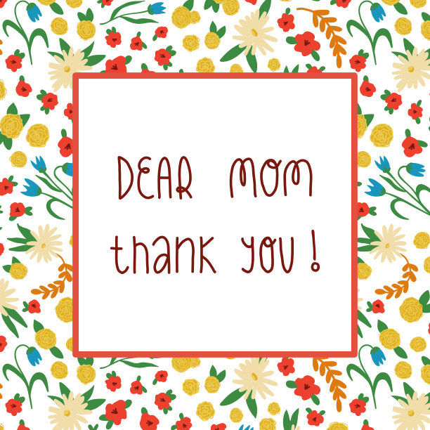 母亲节贺卡设计。可爱的花卉图案和有趣的手写字母亲爱的妈妈，谢谢您。向量孤立的插图。图片下载