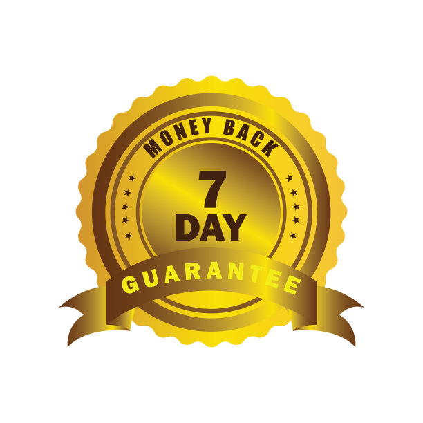 强大的7天退款保证徽章，印章，签名，印章，标签与金丝带图片下载