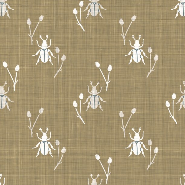 无缝背景甲虫昆虫性别中性模式。异想天开的极简大地色调。儿童托儿所墙纸或波西米亚卡通虫时尚全印。图片下载