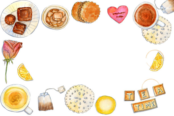 水彩水平茶时间构成与地方文字图片下载