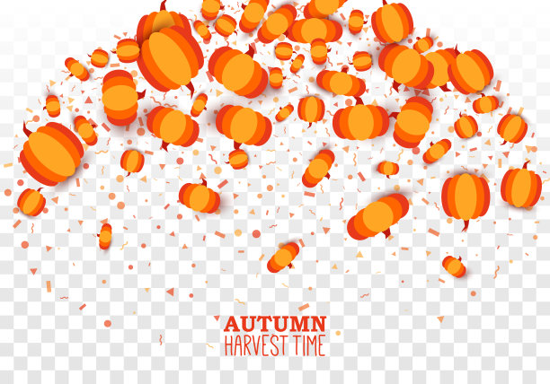 秋收时节的南瓜装饰在白色透明的方格背景上。都是隔离和分层的图片下载
