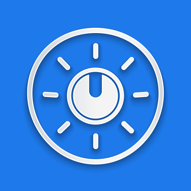 剪纸拨钮水平技术设置图标隔离在蓝色背景。音量按钮，声音控制，模拟调节器。纸艺术风格。矢量图图片下载