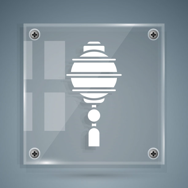 白色中式纸灯笼图标，灰色背景隔离。方形玻璃面板。矢量图图片下载