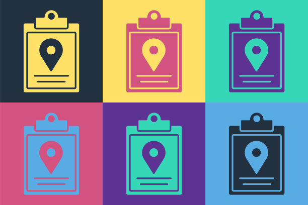 波普艺术文档跟踪标记系统图标孤立的颜色背景。包裹跟踪。矢量图图片下载