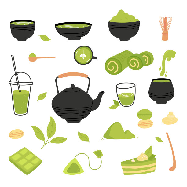 套各种各样的茶产品由抹茶图片下载