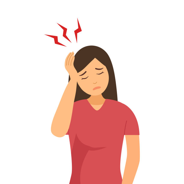 年轻女子有痛苦的头痛概念矢量插图在白色的背景。偏头痛健康问题平面设计。办公室综合症。图片下载