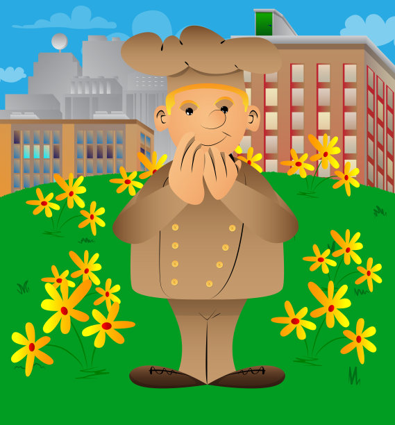 穿着制服的厨师，双手捂着嘴。图片下载