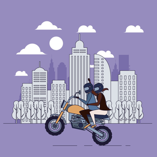 城市背景，一对冒险摩托车图片下载