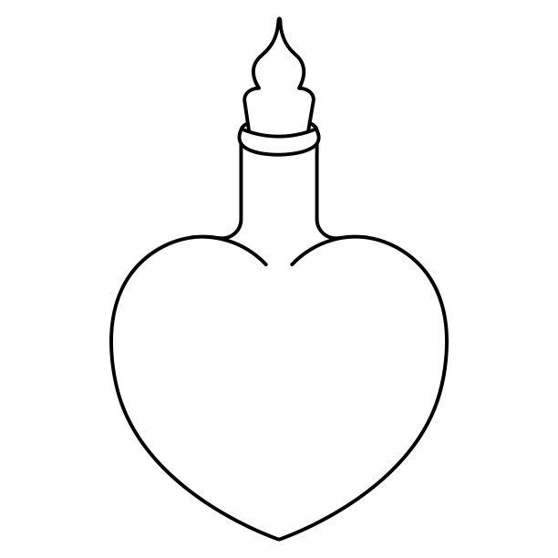 爱情药水瓶，草图，心形瓶子，儿童涂色书，孤立白色背景上的轮廓，容器中的巫婆药剂，万圣节符号，神奇的饮料，涂鸦风格，万圣节装饰图片下载
