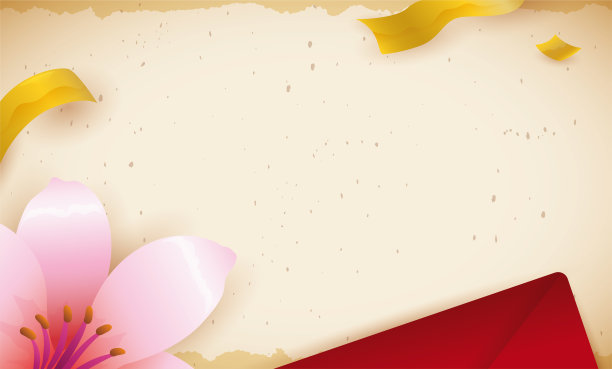 用鲜花、彩带和信封装饰的农历新年模板图片下载