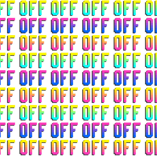 无缝矢量像素off符号模式。多色彩虹轮廓重复标志背景。10 eps设计。用于广告横幅、设计、网页、面料、封面、包装等。图片下载