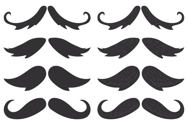 胡子黑色轮廓向量集孤立的白色背景。图片下载
