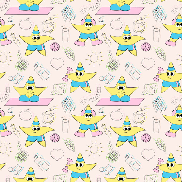 无缝矢量图案与可爱的运动明星图片下载