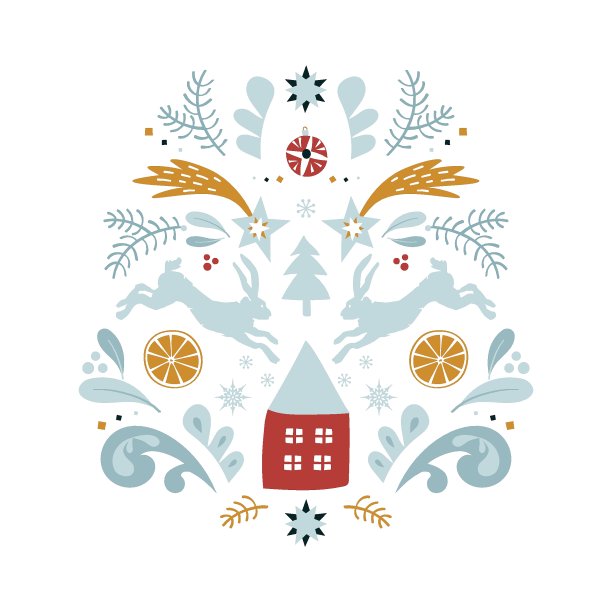 圣诞家庭插图与兔子图片下载