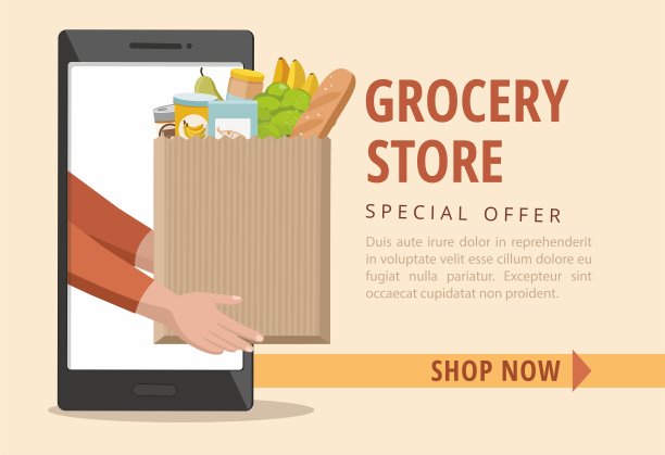 拿着一个装着食物的纸袋的男人。速递服务。在线订单。图片下载