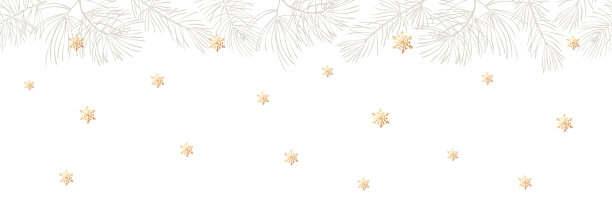 向量背景与金色的雪花和灰色的圣诞树的树枝在白色。冬天旗帜设计。图片下载