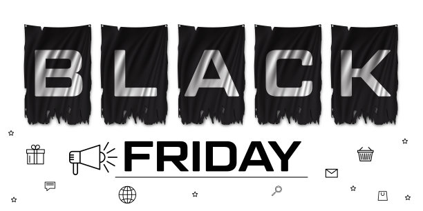 破旗上的黑色星期五。全球促销节日的广告横幅。图片下载