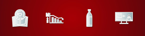 设置地球地球仪和书籍，生态信息图，洗液化妆品管和停止塑料污染图标。向量图片下载