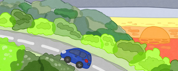 在夏季的山峦中，黄昏的全景图片下载