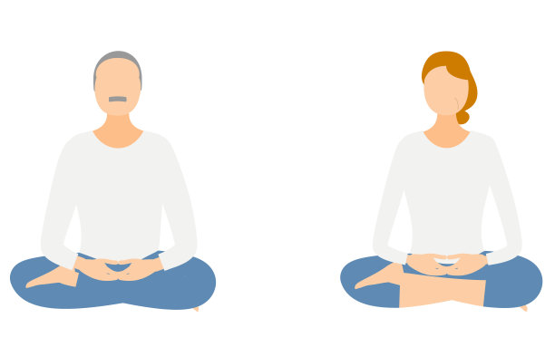 正念，两个男人和女人在半顶弥勒里冥想图片下载