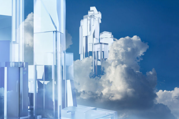 一个水晶建造透明玻璃摩天大楼的三维图像。图片下载